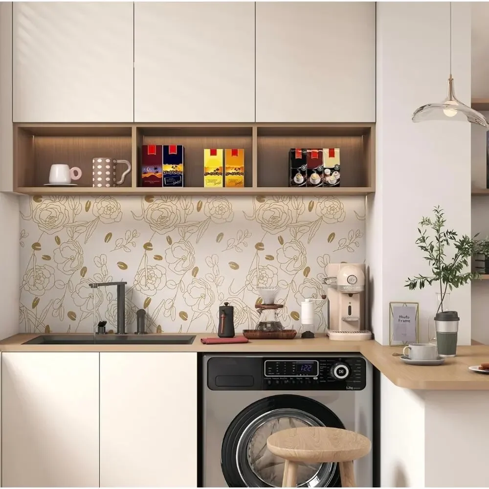 Floral Boho Peel Wallpaper Gold 17.3''×118'' Leaf Removable Vinyl Roll s30 b1